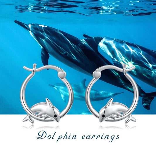 Silver Plated Dolphin Stud Earring Girl Cute Pretty Ocean Animal Small Earrings Women Aesthetics Fashion Ear Clip Jewelry