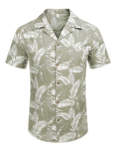 COOFANDY Men Linen Aloha Shirts Button Up Lightweight Beach Wear Wedding T Shirts